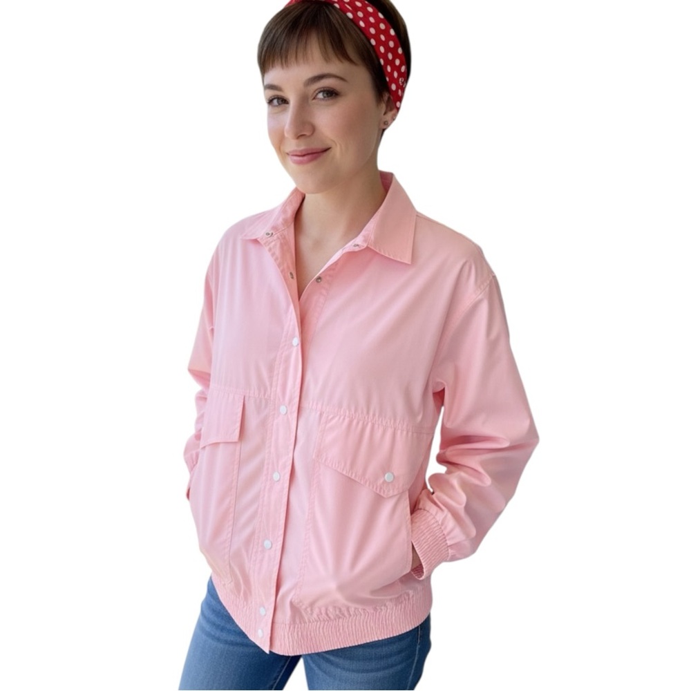 Vintage Koret Snap Bomber Style Jacket GREASE Pink Ladies Size Small Lightweight